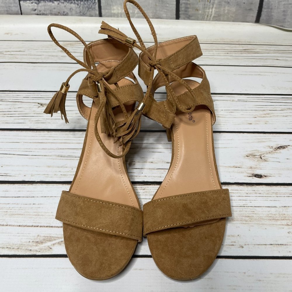 NEW Women's Top Moda Wedge Sandals Heeled Suede 10 Business Casual Dressy Shoes